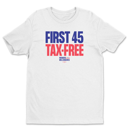 First 45 Tax Free on white